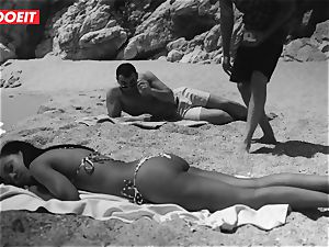 LETSDOEIT - sizzling ebony teenage boned rigid At The Beach